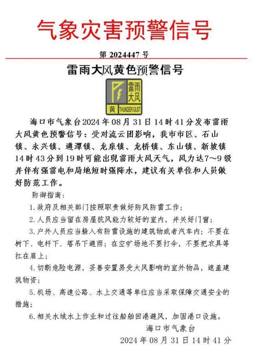 海南省澄迈县发布雷雨大风黄色预警_2