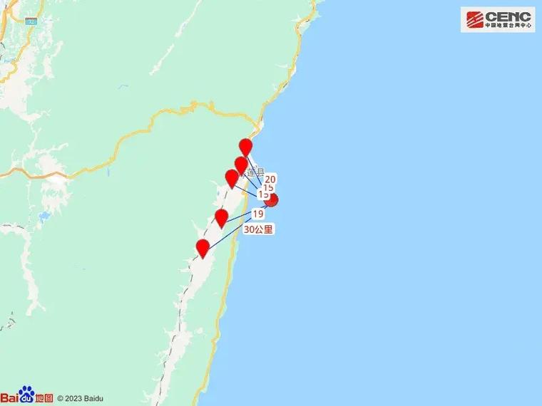 台湾花莲县海域发生4.5级地震,震源深度15千米
