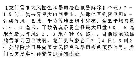 广东省龙门县发布雷雨大风黄色预警_3